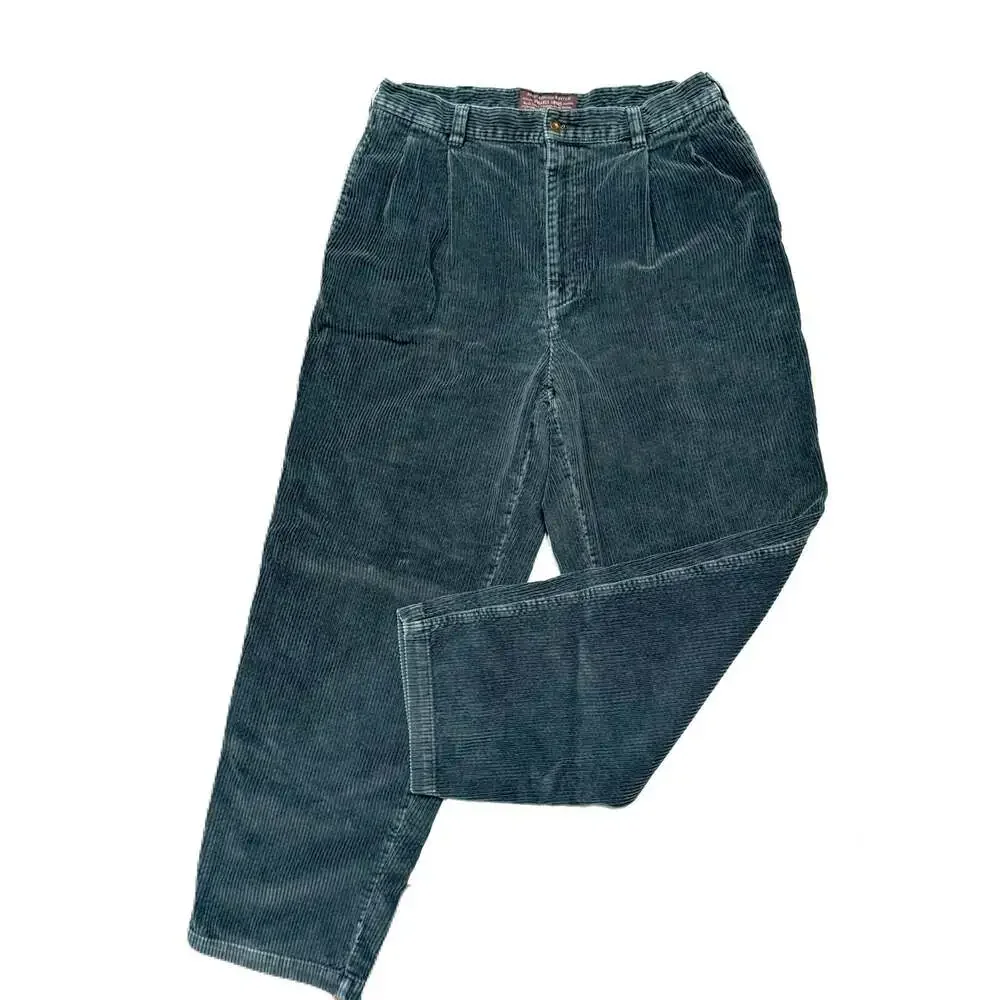 VTG Abercrombie Fitch Y2K Corduroy Pants Men 34x30 Black Pleated Cords Fit 32x29